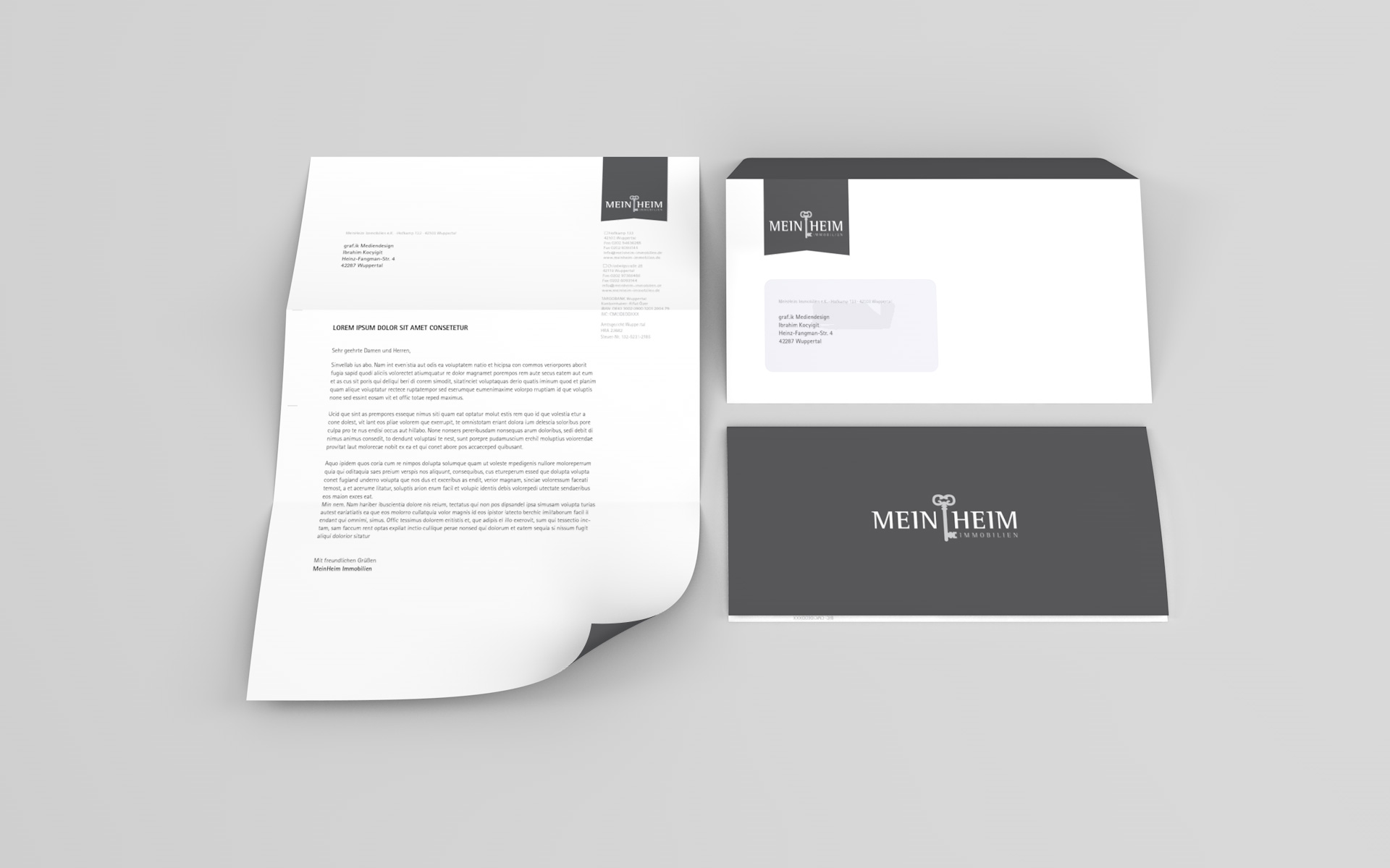 Briefbogen und Umschlag aus dem Corporate Design für MeinHeim Immobilien