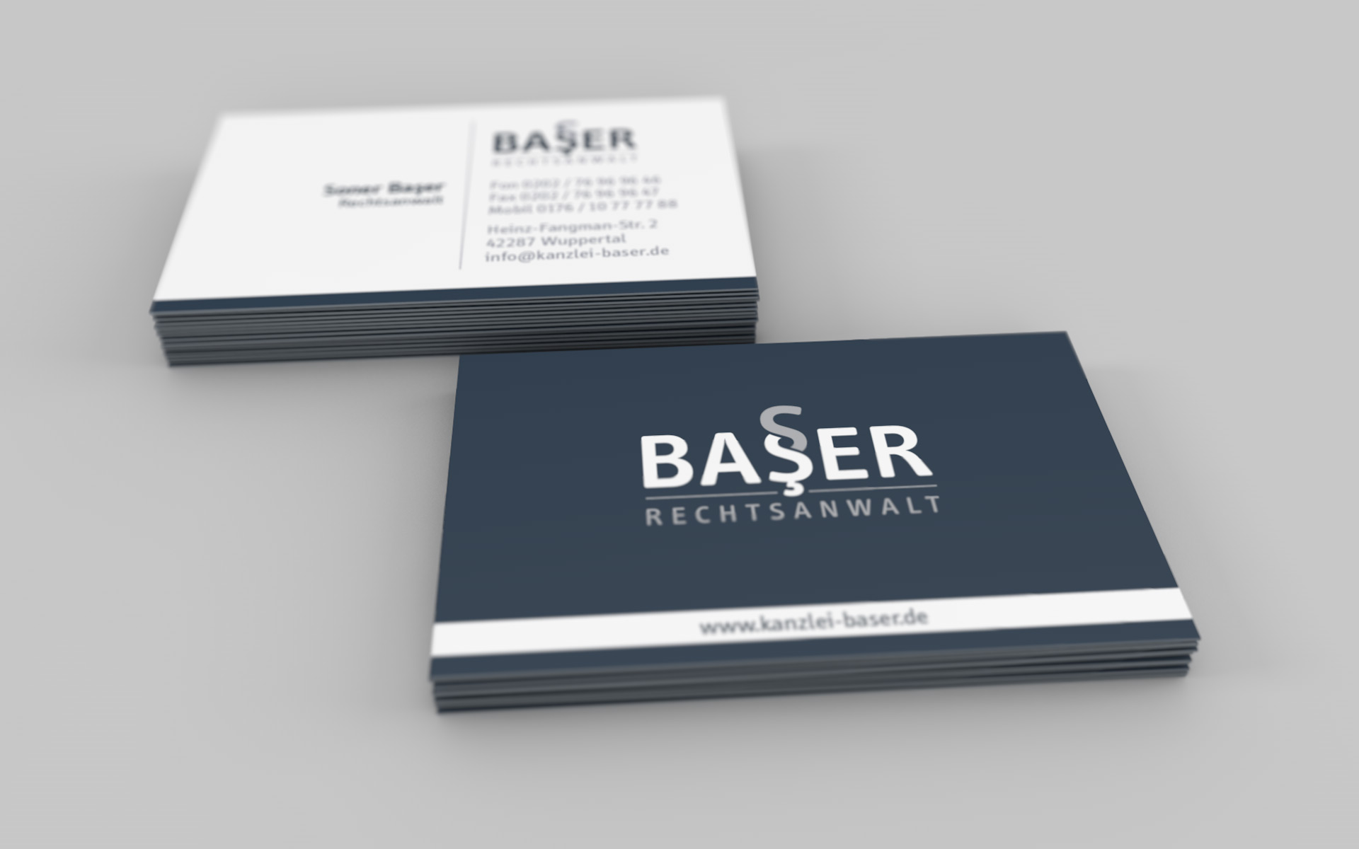 Visitenkarten vom Corporate Design der Kanzlei Baser
